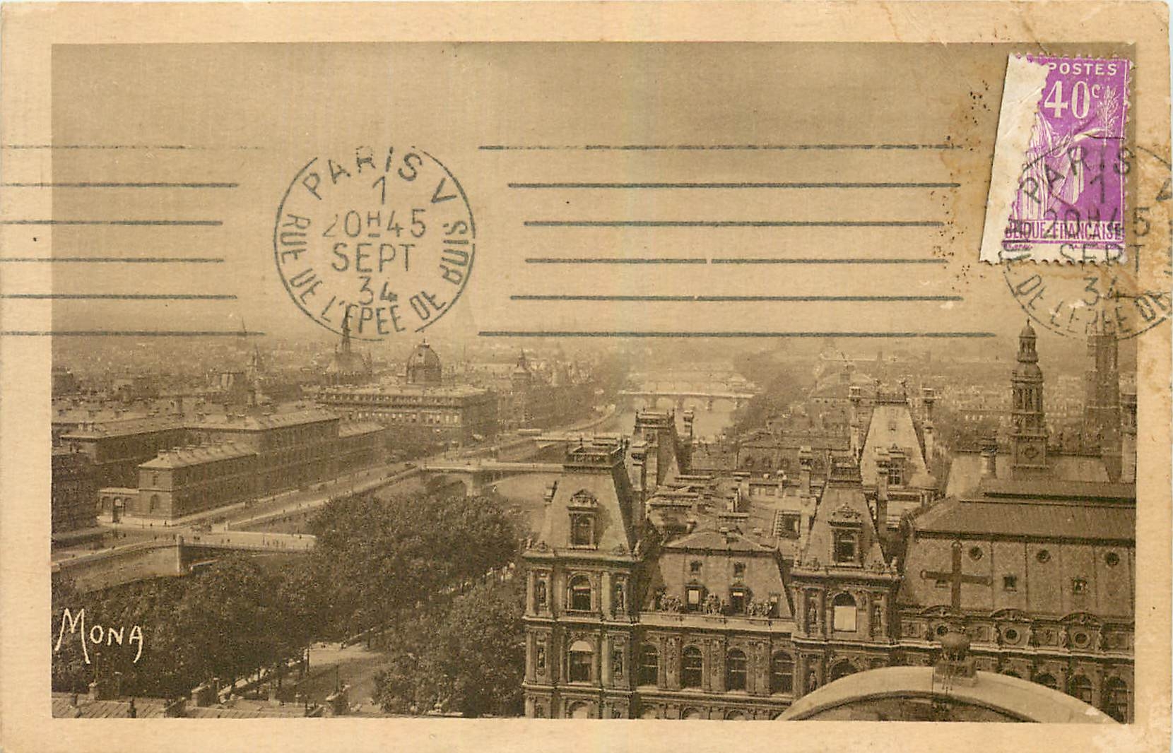 Vintage Postcard View of Paris with the Seine and Bridges Panorama of Paris