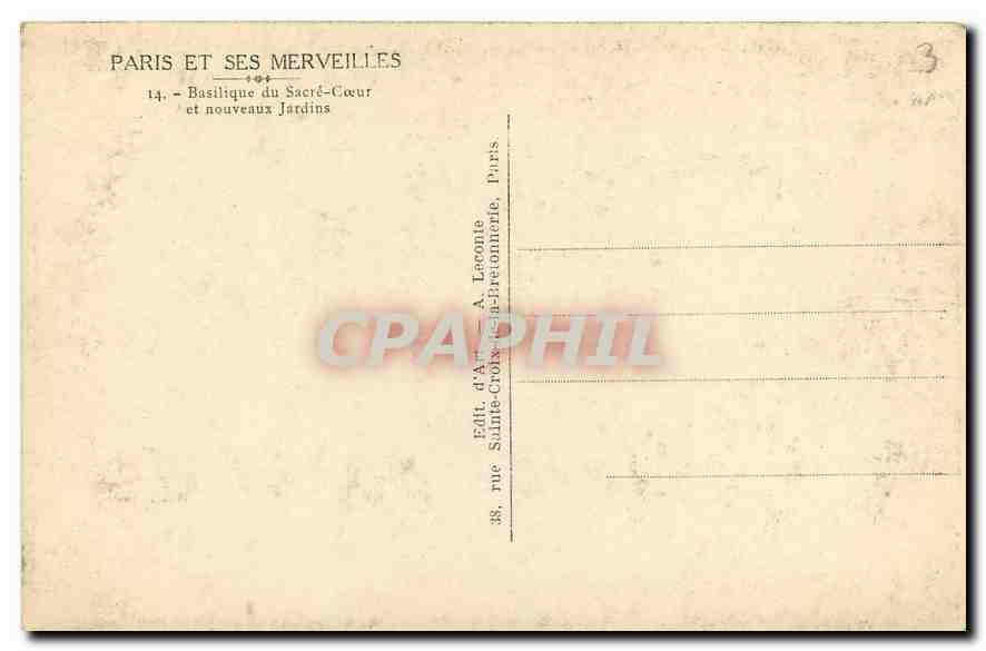 CPA Paris et ses Merveilles Basilique du Sacre Coeur et nouveaux Jardins  — Rückseite