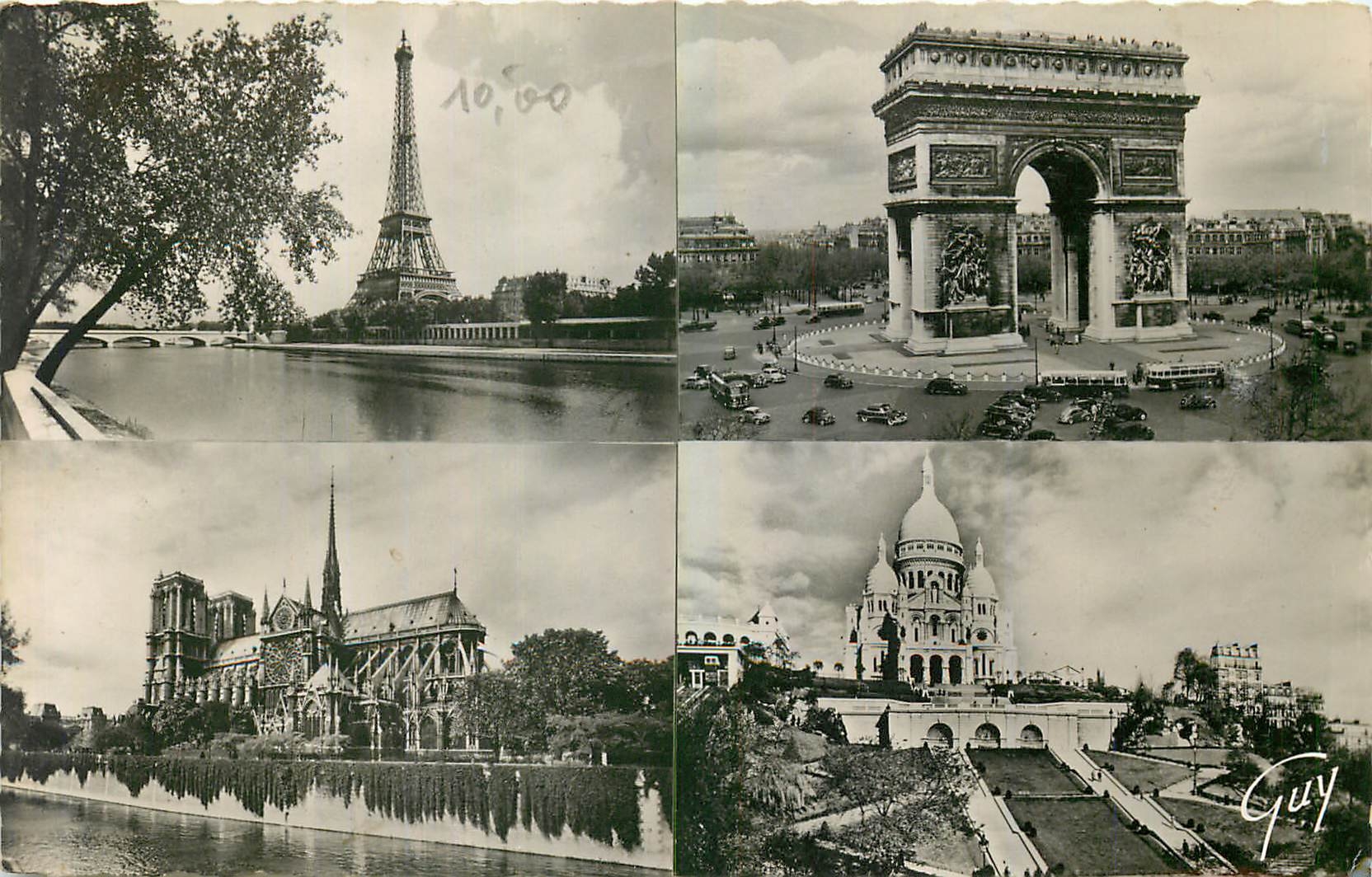 CPA Paris et ses Merveilles l'Arc de Triomphe la Cathedrale Notre Dame et la Basilique dy Sacre Coeu