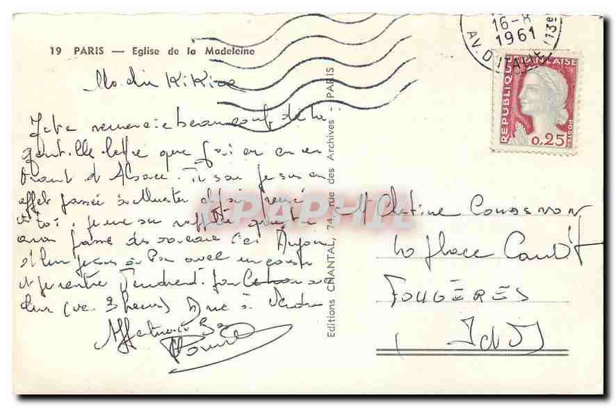 CPA Paris Eglise de la Madeleine  — Verso