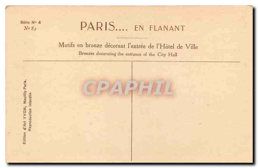CPA Paris Motifs en bronze decorant l'entree de l'Hotel de Ville  — Rückseite