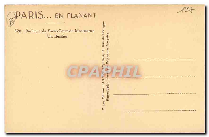 CPA Paris Basilique du Sacre Coeur de Montmartre Un Benitier  — Rückseite