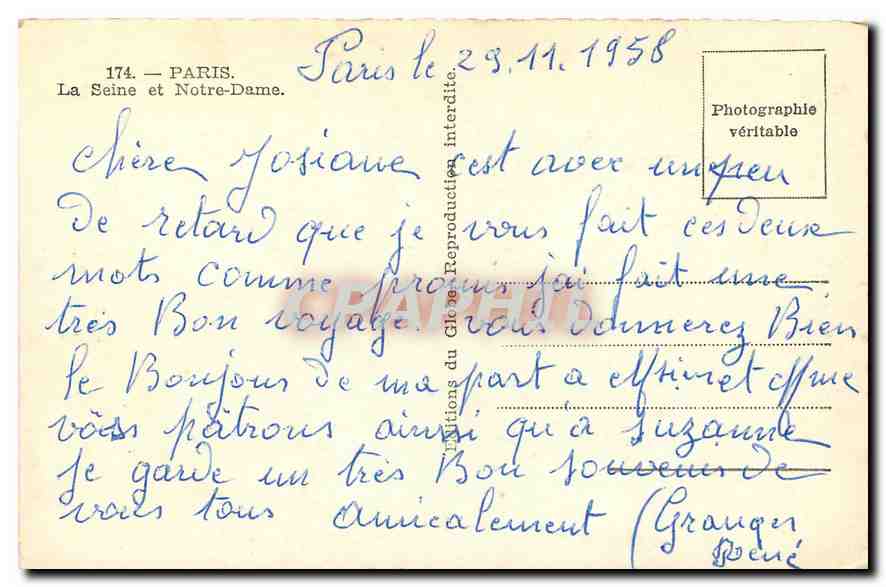 CPA Paris La Seine et Notre Dame  — Rückseite