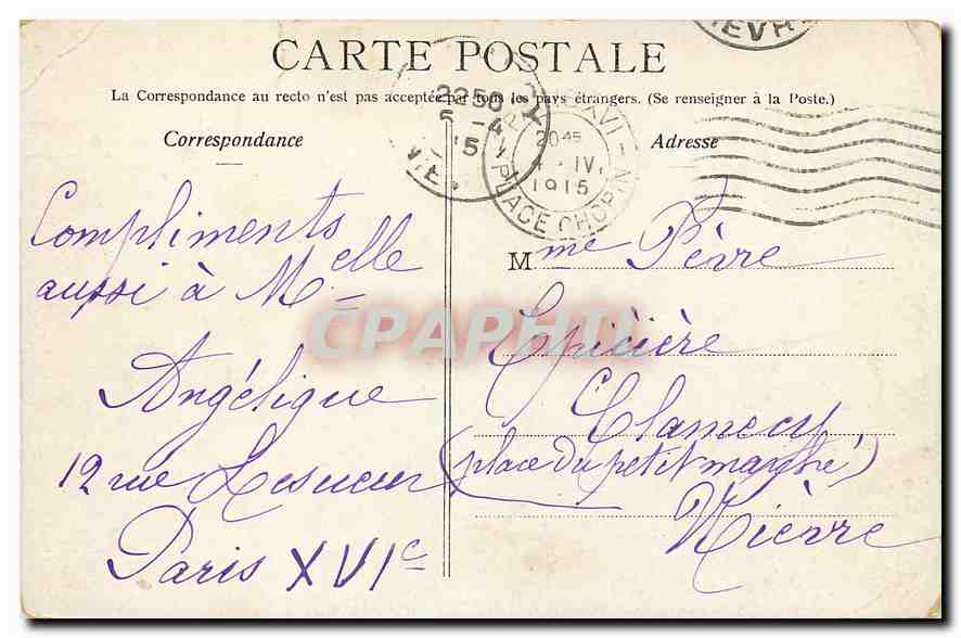 CPA Paris La Rue Royale  — Rückseite