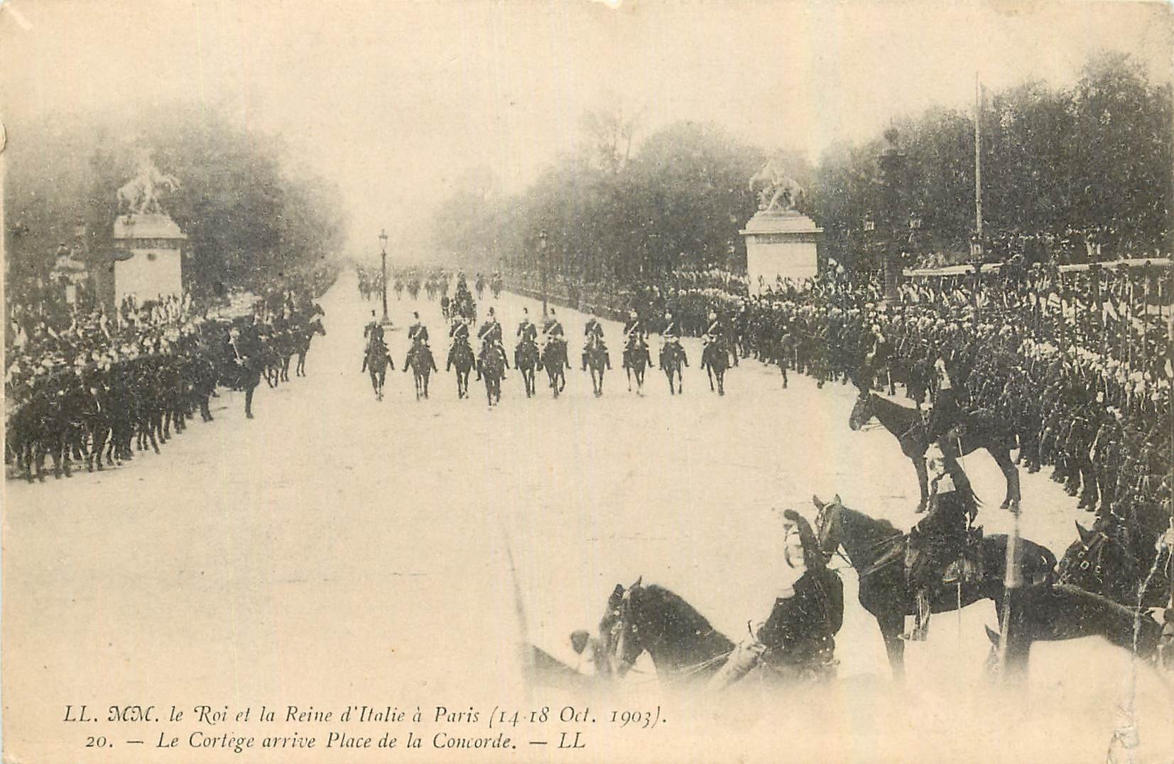 CPA Le Roi et la d'Italie a Paris Le Cortege arrive Place de la Concorde 