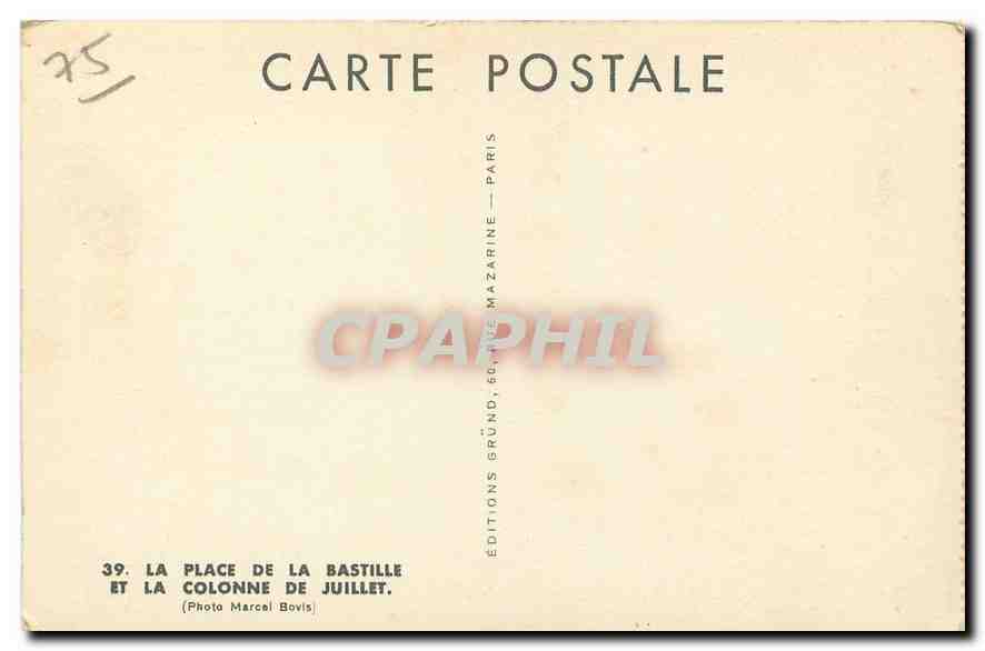 CPA La Place de la Bastille et la Colonne de Juillet  — Rückseite