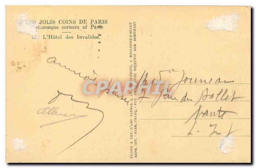 CPA Paris l'Hotel des Invalides  — Rückseite