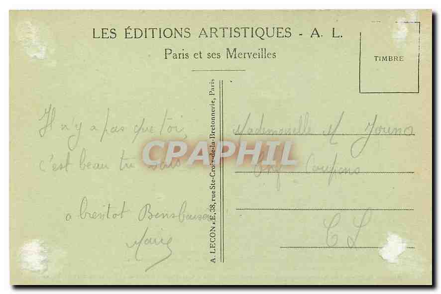 CPA Paris Le Parc Monceau  — Rückseite