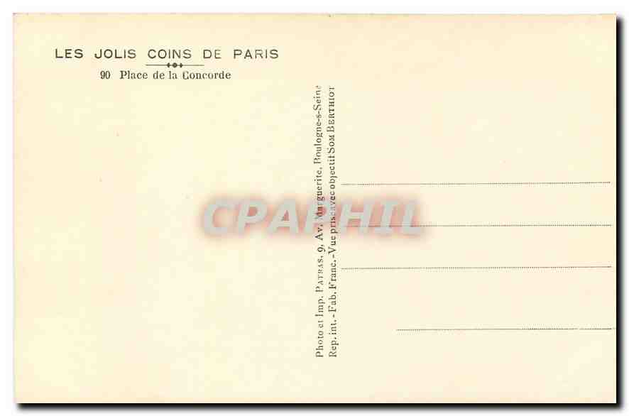 CPA Les Jolis Coins de Paris Place de la Concorde  — Rückseite