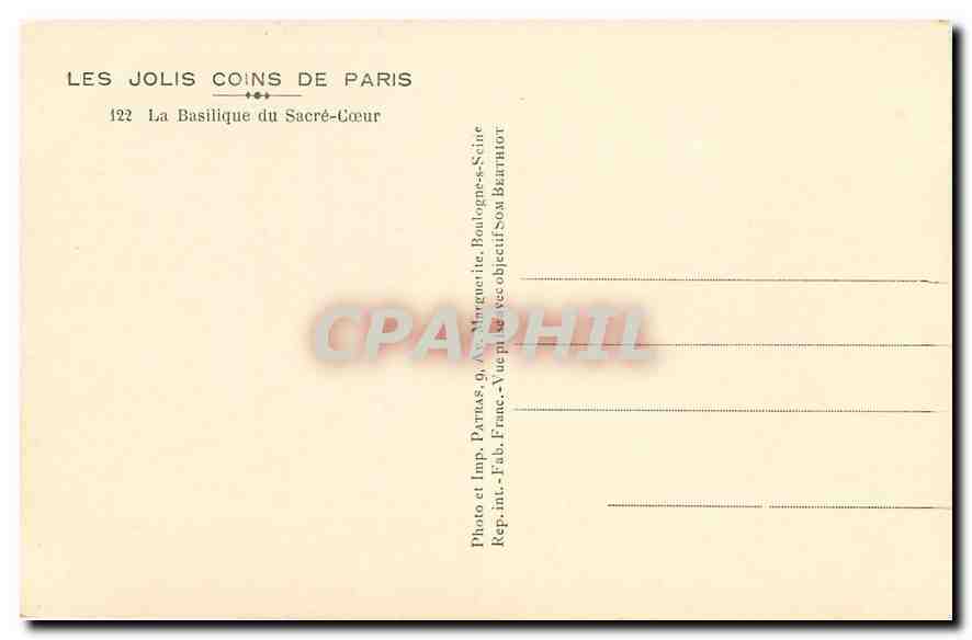 CPA Les Jolis Coins de Paris La Basilique du Sacre Coeur  — Rückseite