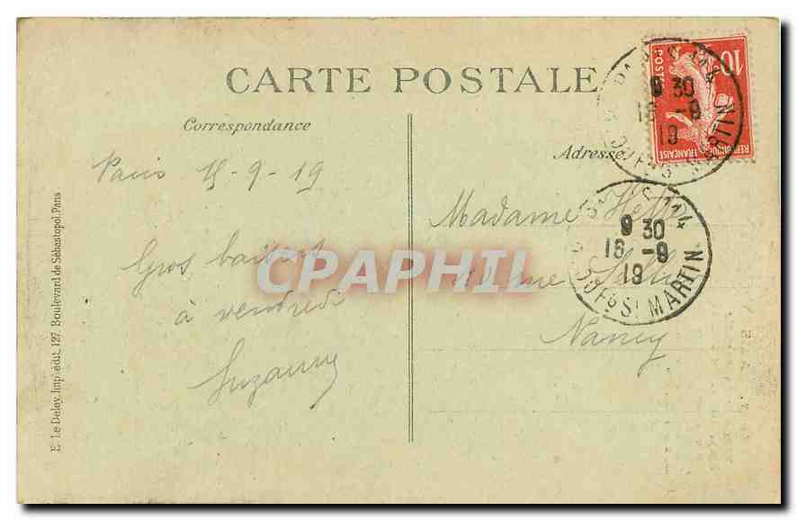 CPA Paris Place de la Bastille La Colobbe de Jaillet  — Rückseite