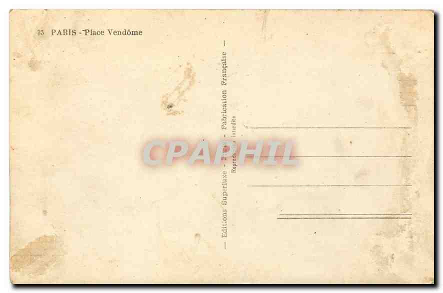 CPA Paris Place Vendome  — Verso