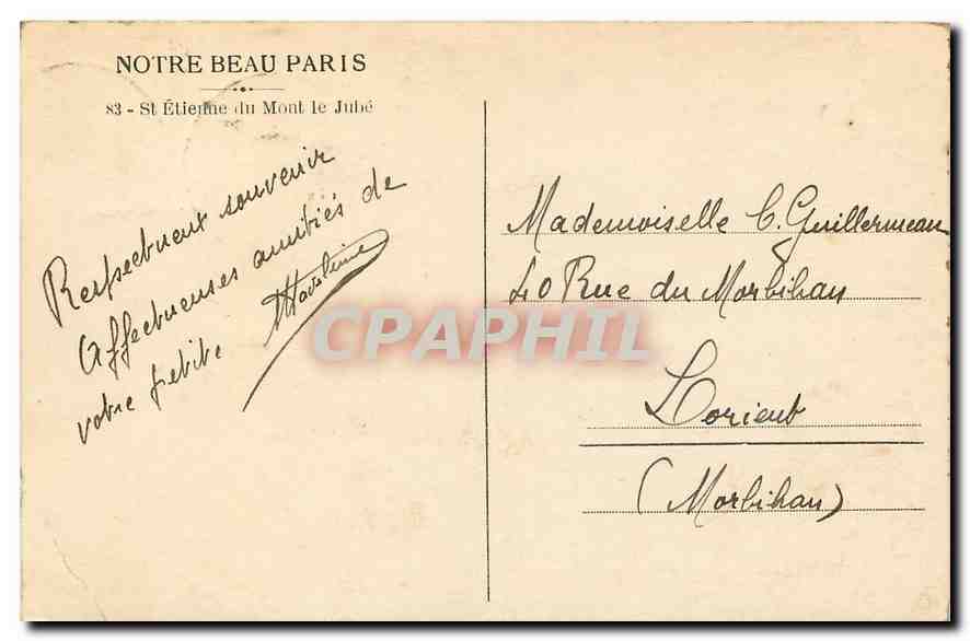 CPA Notre beau Paris St Etienne du Mont le Jube  — Verso