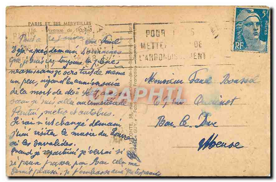 CPA Paris et ses Merveilles Avenue de l'Opera  — Verso