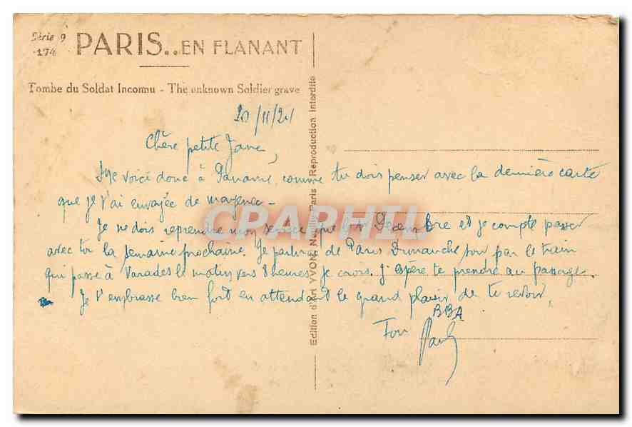 CPA Paris en flanant Tombe du Soldat Inconnu  — Rückseite
