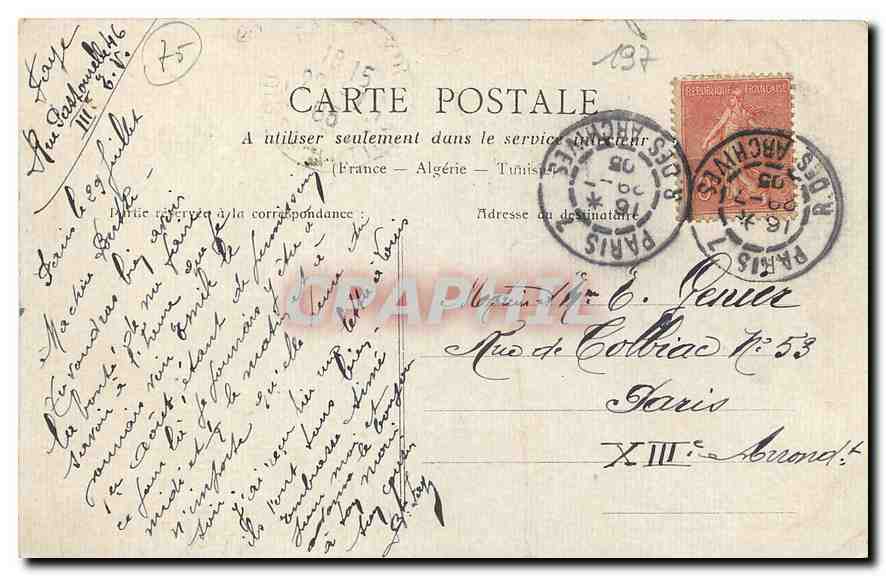 CPA Paris L'Etoile  — Verso