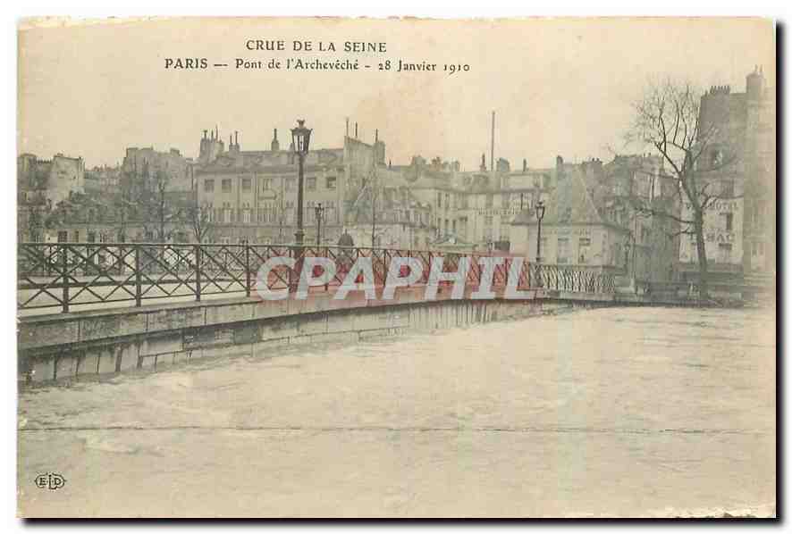 CPA Crue de la Seine Paris Pont de l'Archeveche 