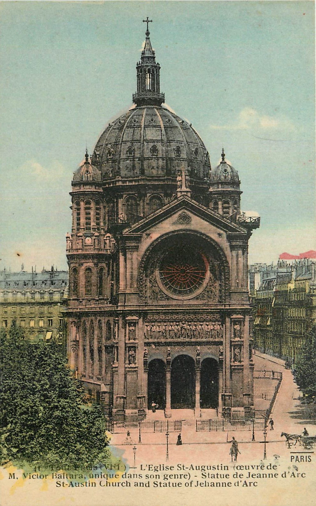 CPA Tout Paris L'Eglise St Augustin oeuvre de M Victor Baltara Statue de Jeanne D'Arc 
