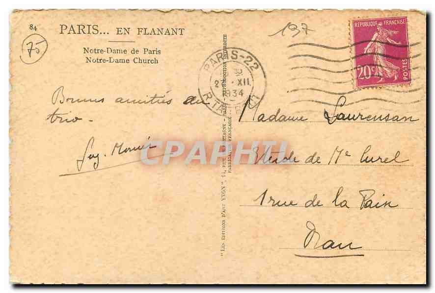CPA Paris en flanant Notre Dame de Paris  — Verso