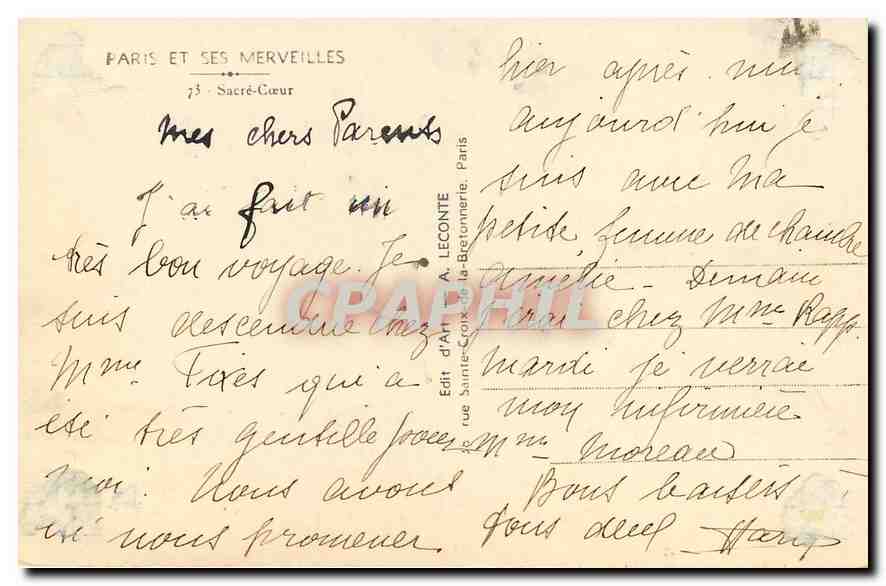CPA Paris et ses Merveilles Sacre Coeur  — Rückseite