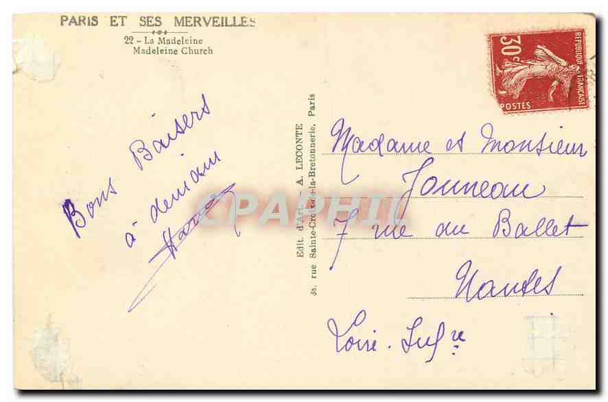 CPA Paris et ses Merveilles La Madeleine  — Verso