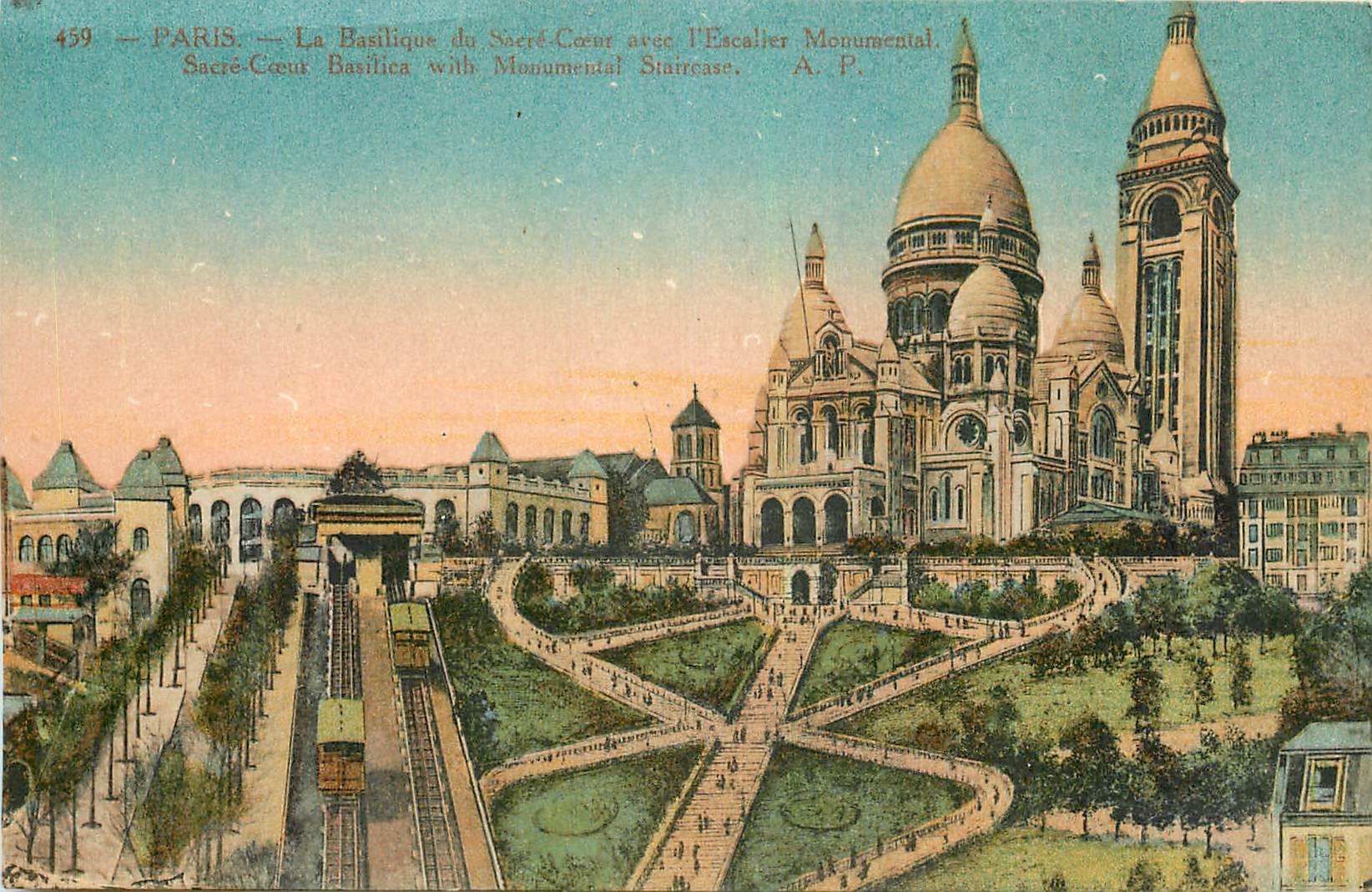 CPA Paris La Basilique du Sacre Coeur avec l'Escalier Monumental 