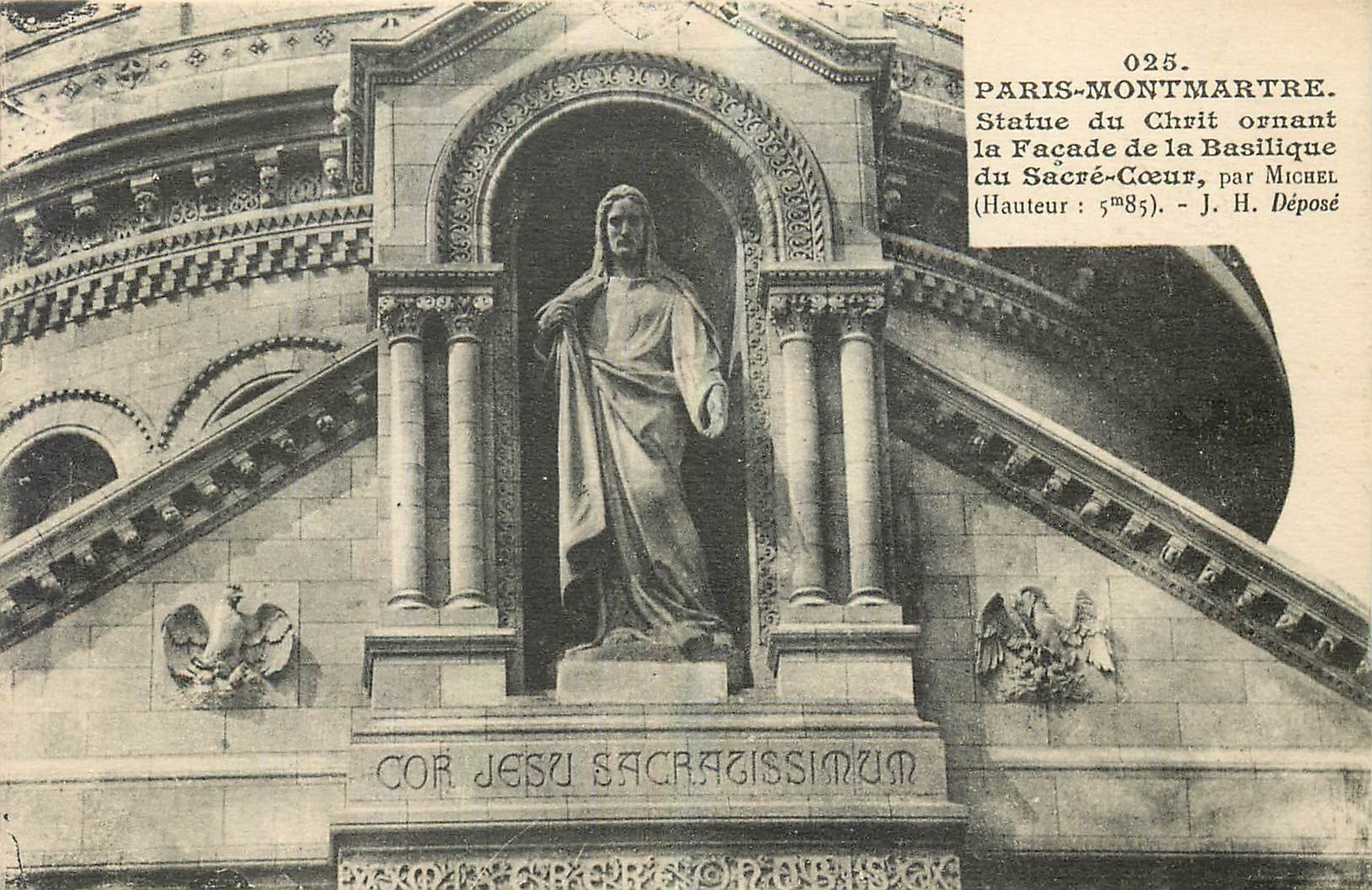CPA Paris Montmartre Statue du Chrit ornant la Facade de la Basilique du Sacre Coeur 