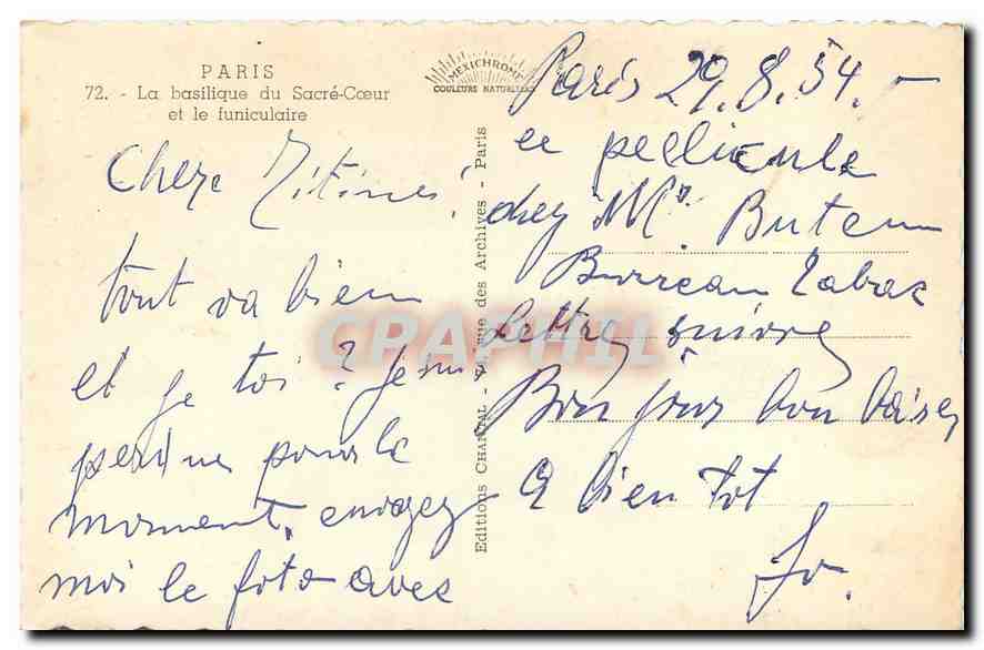 CPA Paris La Basilique du Sacre Coeur et le Funiculaire  — Rückseite