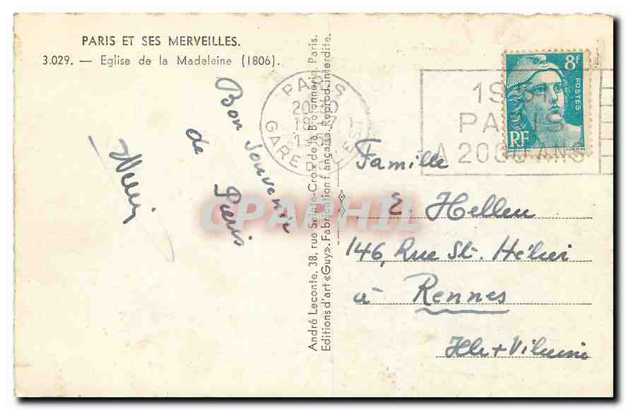 CPA Paris et ses Merveilles Eglise de la Madeleine  — Verso