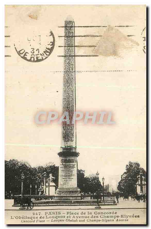 CPA Paris Place de la Concorde L'Obelisque de Louqsor et Avenue des Champs Elysees 