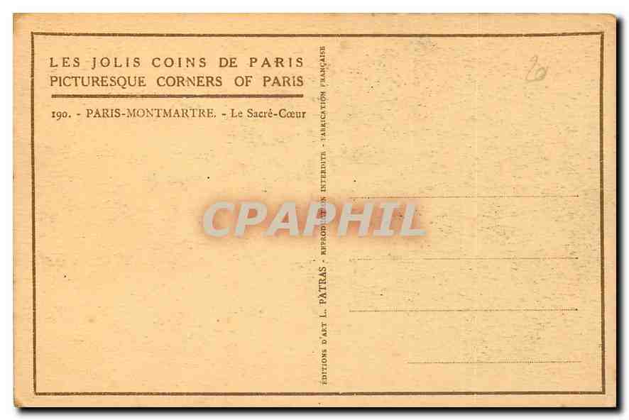 CPA Les Jolis Coins de Paris Paris Montmartre Le Sacre Coeur  — Rückseite