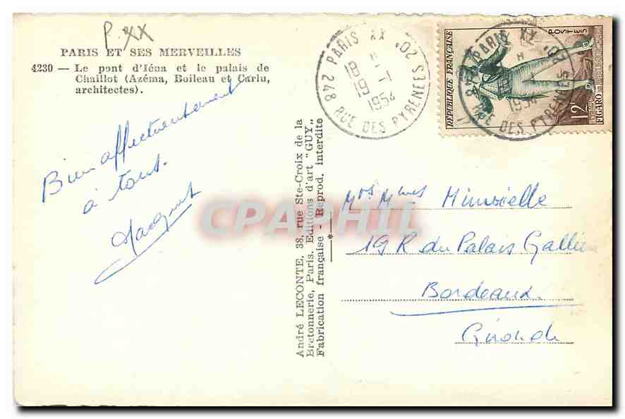 CPA Paris et ses Merveilles Le Pont d'Iena et le palais de Chaillot  — Verso