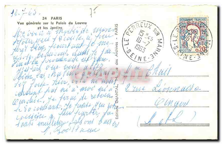 CPA Paris Vue generale sur le Palais du Louvre et les Jardins  — Rückseite