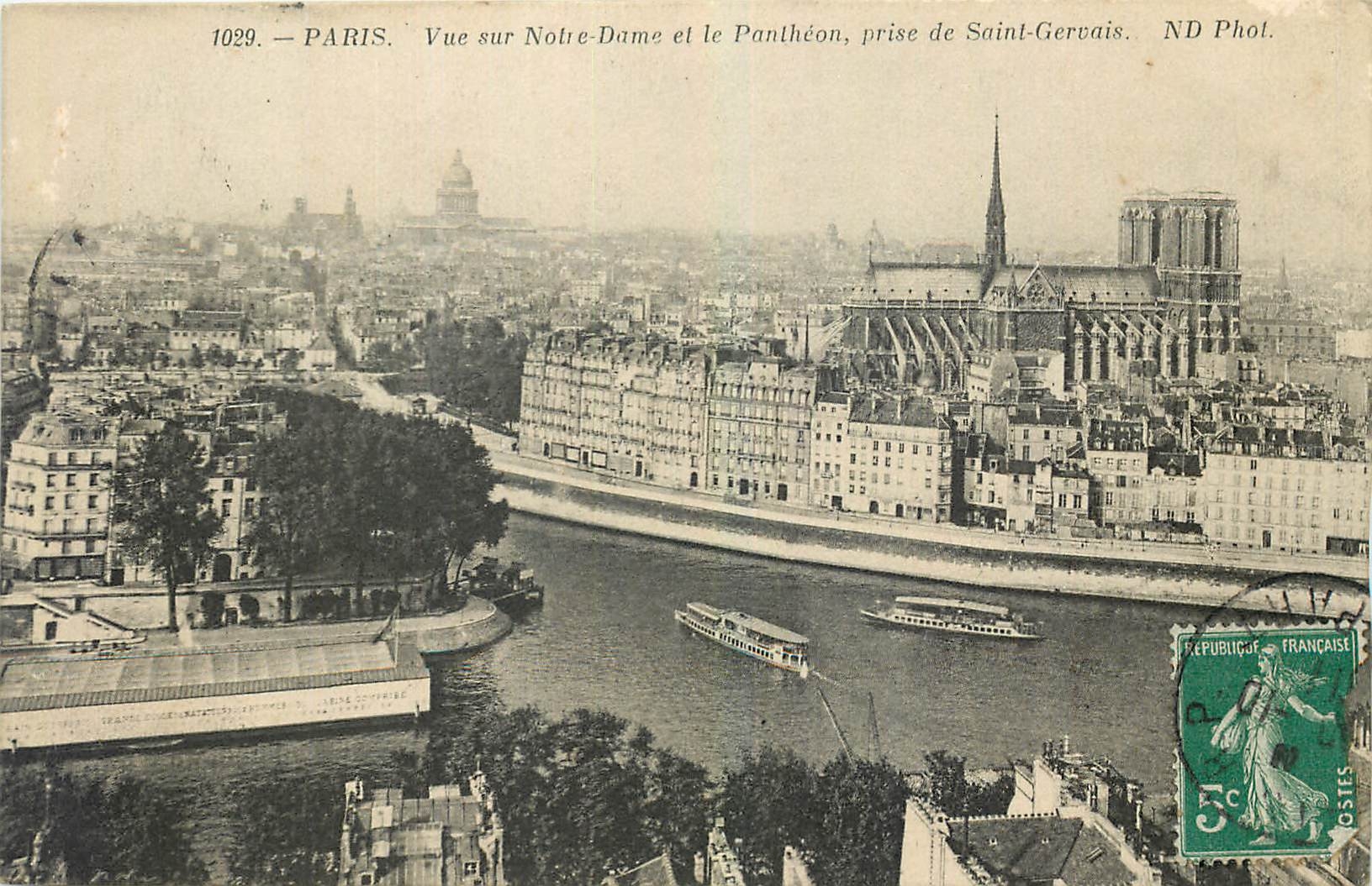 CPA Paris Vue sur Notre Dame et le Pantheon prise de Saint Gervais 