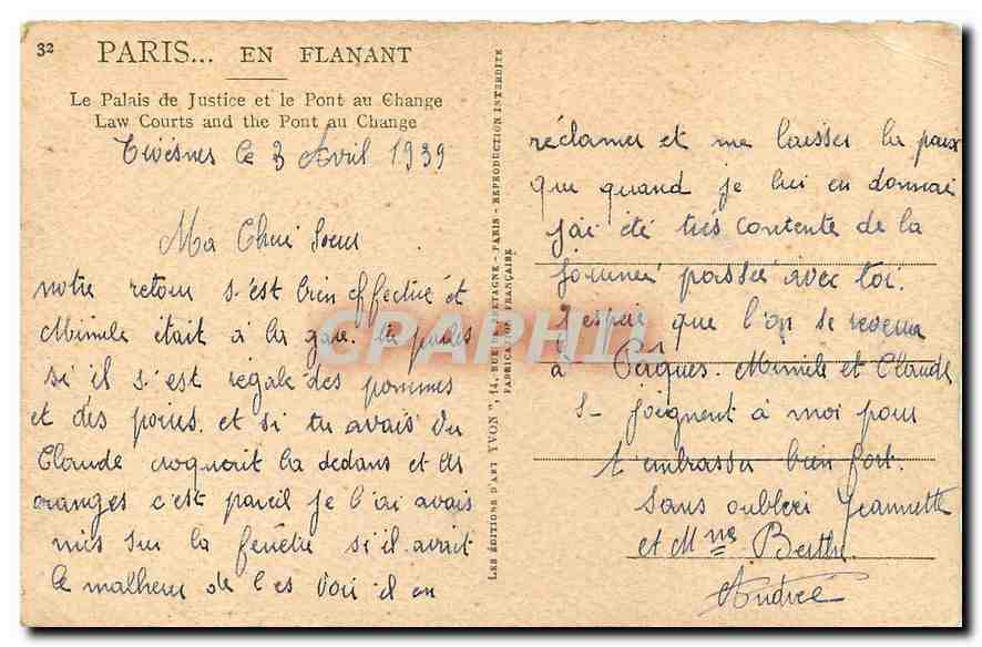 CPA Paris en flanant Le Palais de Justice et le Pont au Change  — Rückseite