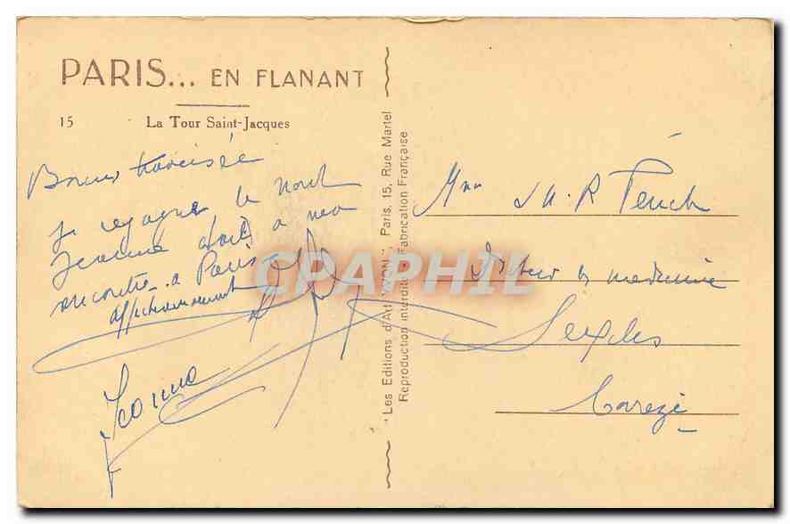 CPA Paris en flanant La Tour Saint Jacques  — Verso