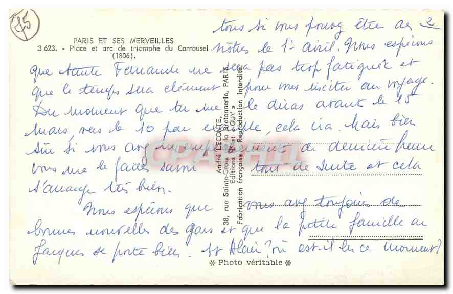 CPA Paris et ses Merveilles Place et arc de triomphe du Carrousel  — Rückseite