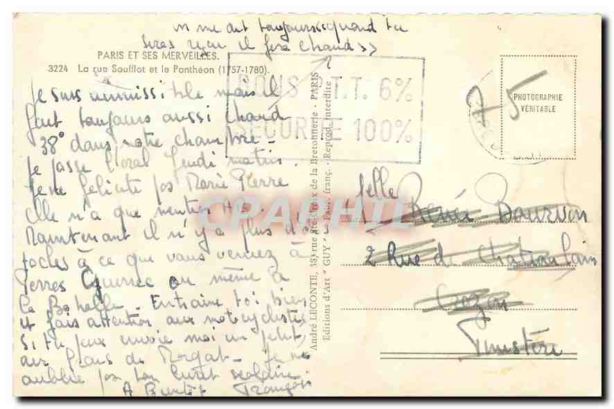CPA Paris et ses Merveilles La rue Soufflot et le Pantheon  — Rückseite