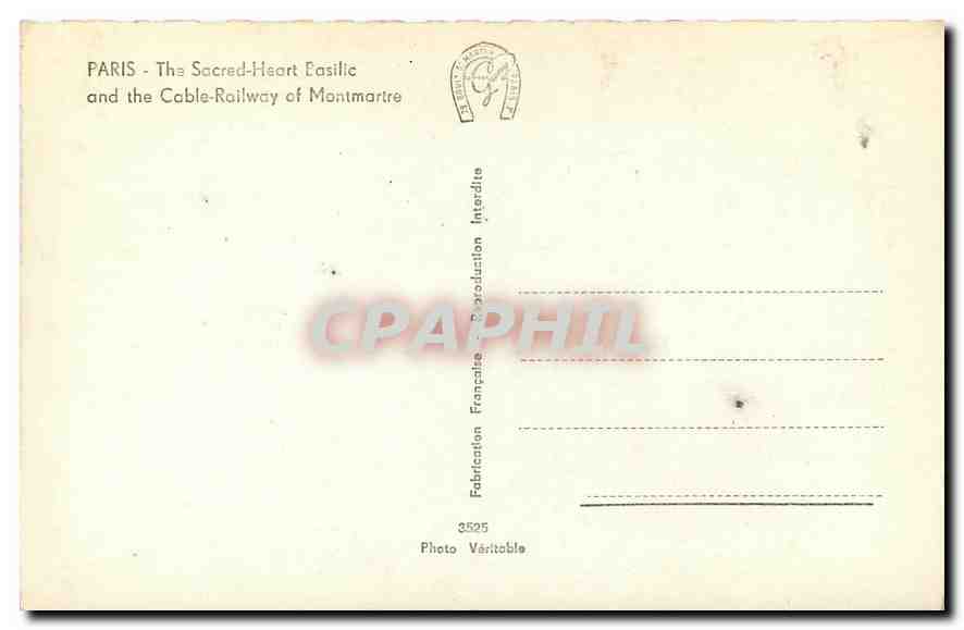 CPA Paris The Sacred Heart Basilic and the Cable Railway of Montmartre  — Rückseite