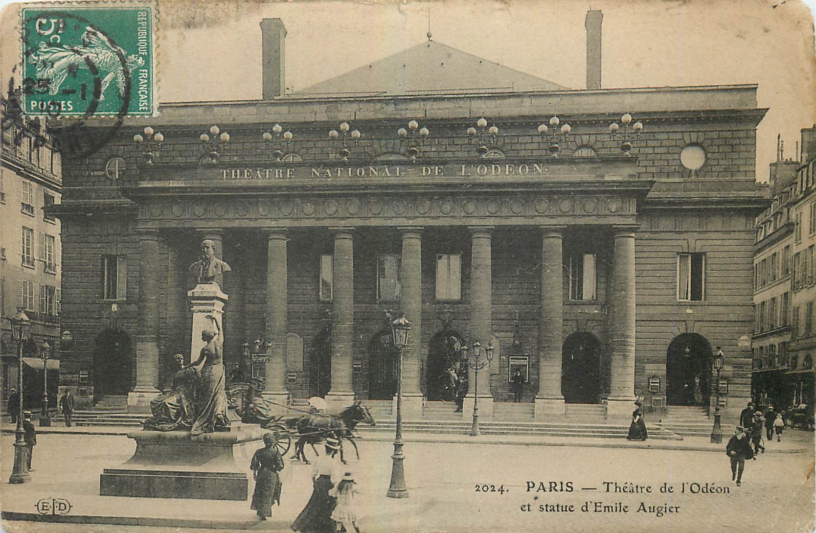 CPA Paris Theatre de l'Odeon et statue d'Emile Augier 