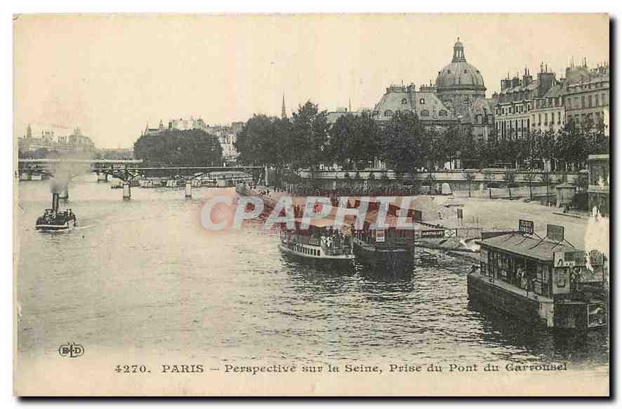 CPA Paris Perspective sur la Seine Prise du Pont du Carrousel 
