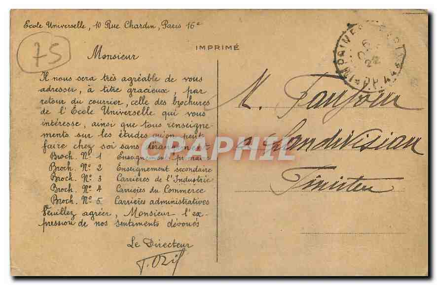 CPA La Plus Importante Ecole du Monde ecole Universelle Rue Chardin Paris  — Rückseite
