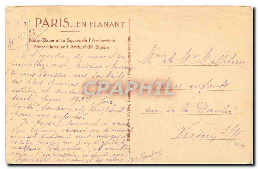 CPA Paris Notre Dame et le Square de l'Archeveche  — Verso
