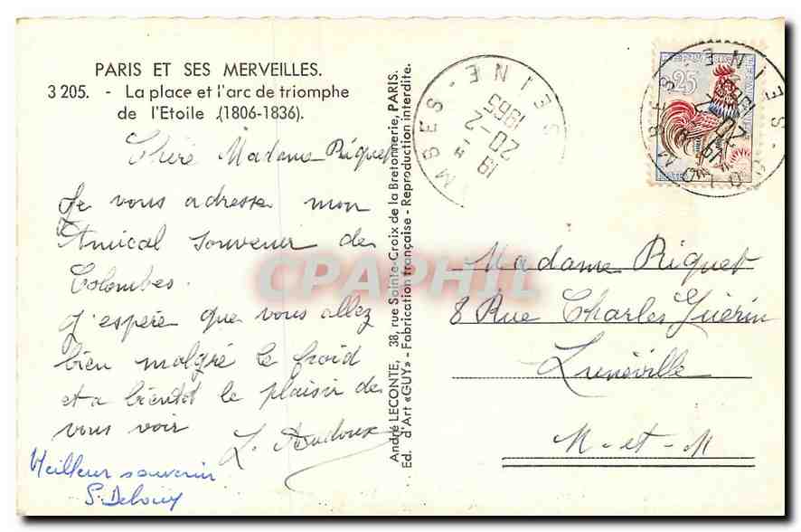 CPA Paris et ses Merveilles La place et l'arc de Triomphe de l'Etoile  — Rückseite