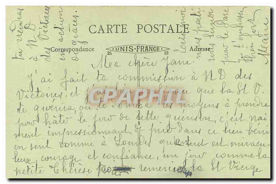 CPA Notre Dame des Victoires de Paris  — Verso