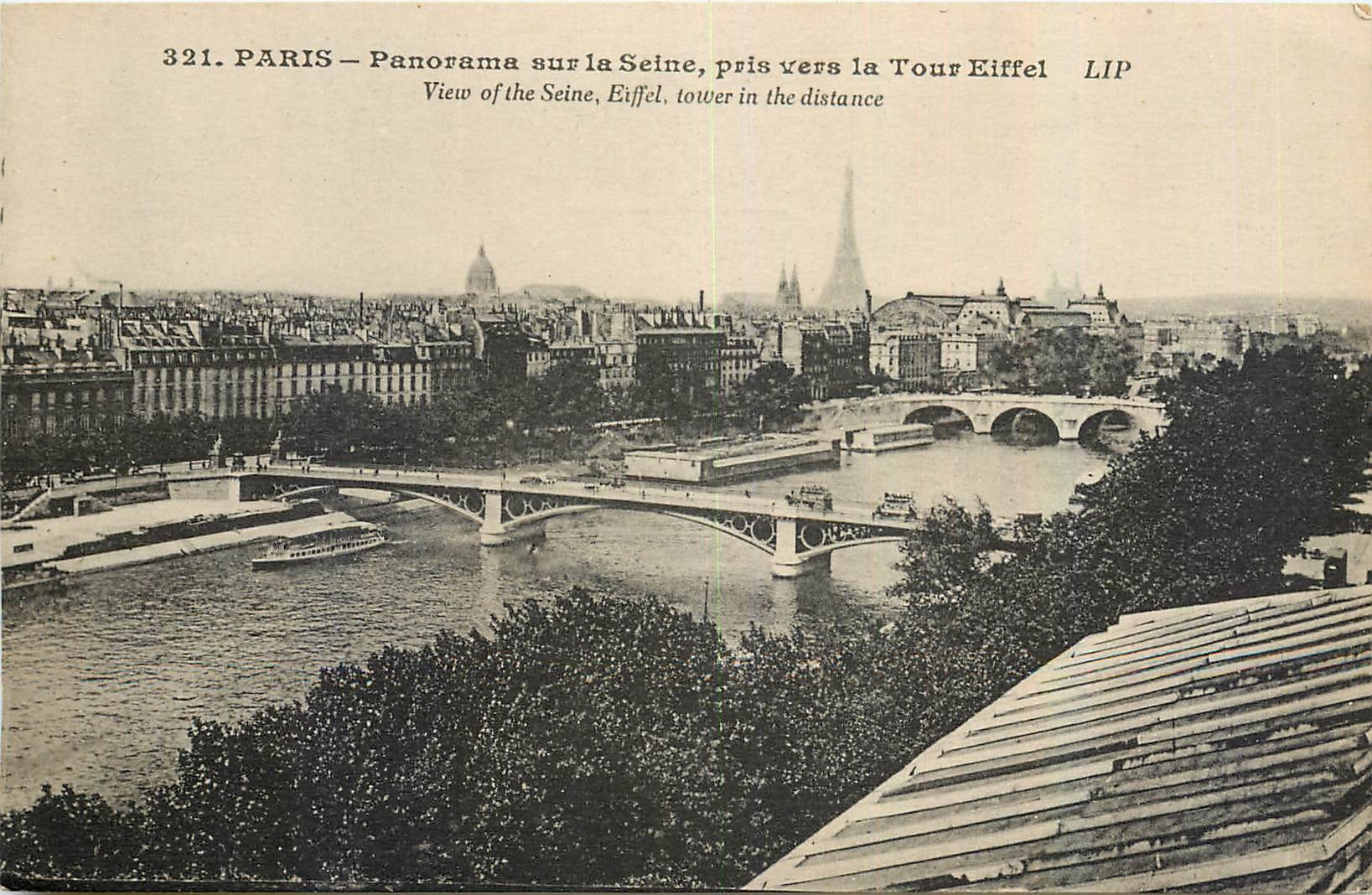 CPA Paris Panorama sur la Seine pris vers la Tour Eiffel 