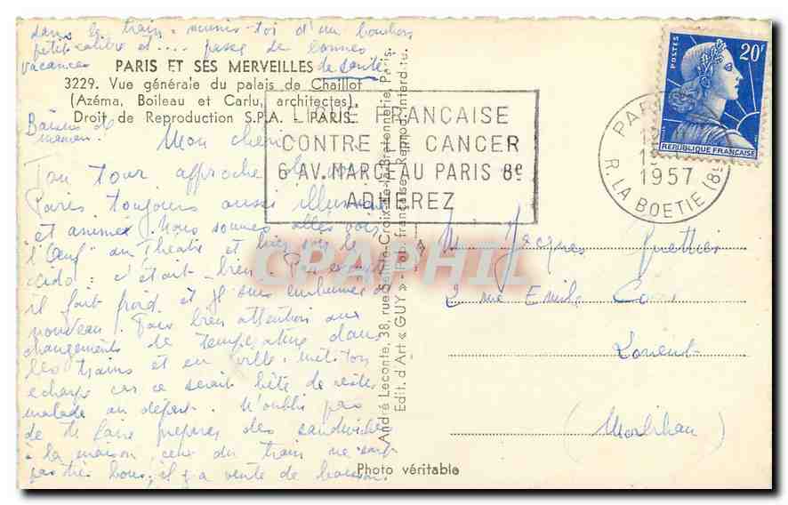CPA Paris et ses Merveilles Vue generale du Palais de Chaillot  — Rückseite