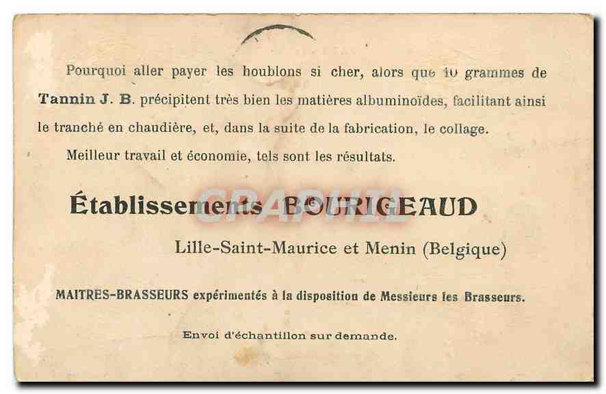 CPA Paris Le Trocadero Publicite Etablissements Bourigeaud Lille Saint Maurice et Menin Belgique Mai — Rückseite