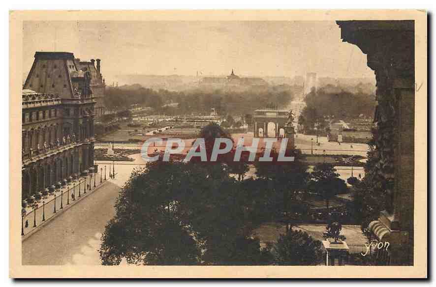 CPA Paris Pesrective sur les Tuileries l'Avenue des Champs Elysees et l'Etoile 