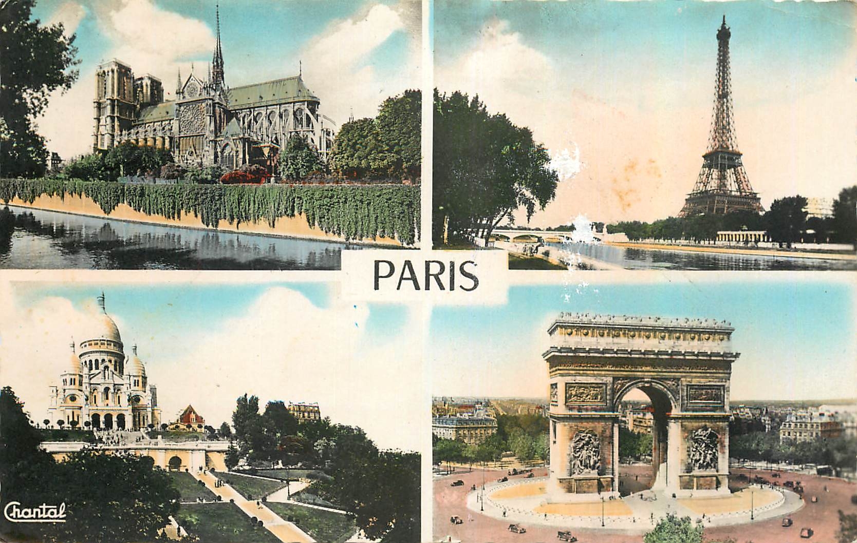 CPA Paris Notre Dame La Tour Eiffel Le Sacre Coeur l'Arc de Triomphe 